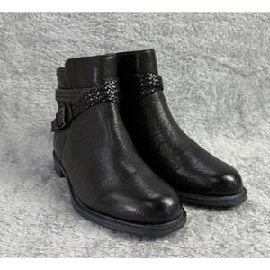 David Tate Womens Skip Zipper Buckle Ankle Booties Black Pebble Leather Sz 10